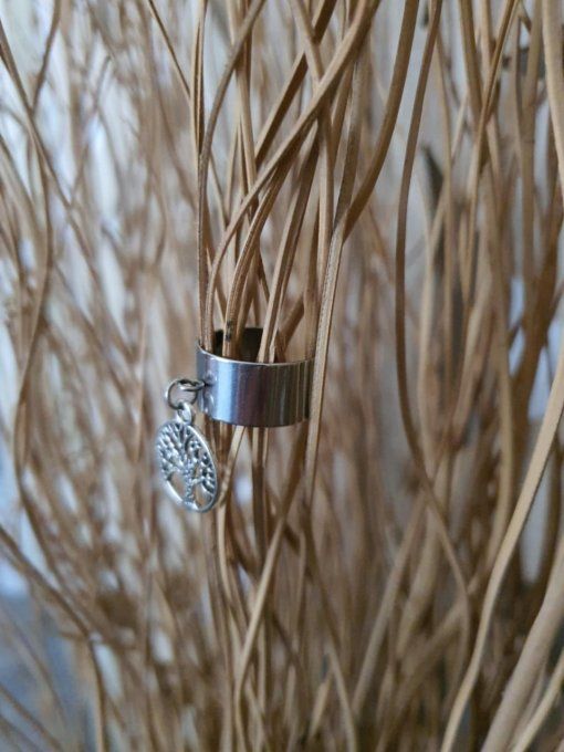 Bague estampille Arbre de vie (réglable acier inoxydable)