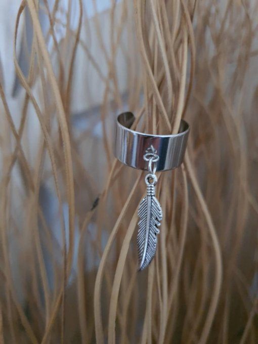 Bague estampille Plume d'Ange (réglable acier inoxydable)