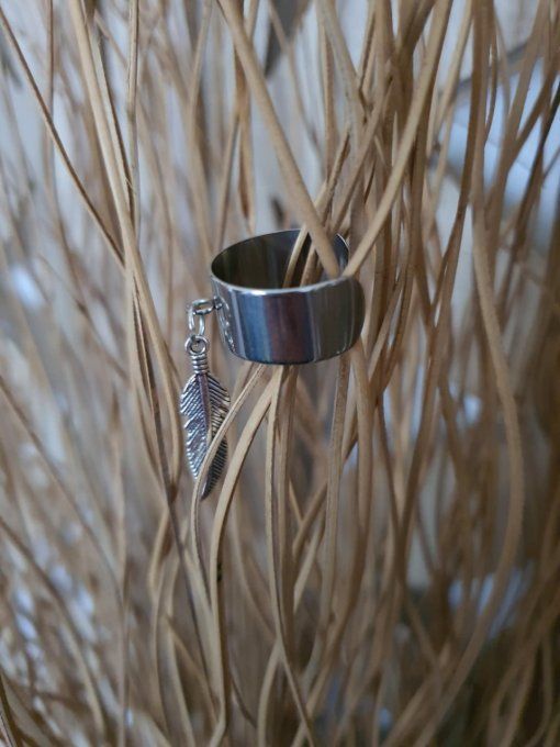 Bague estampille Plume d'Ange (réglable acier inoxydable)