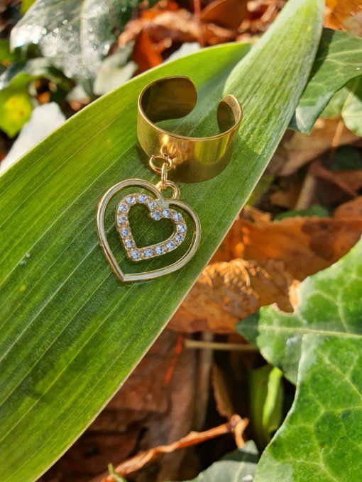 Bague estampille Coeur strass (dorée acier inoxydable)