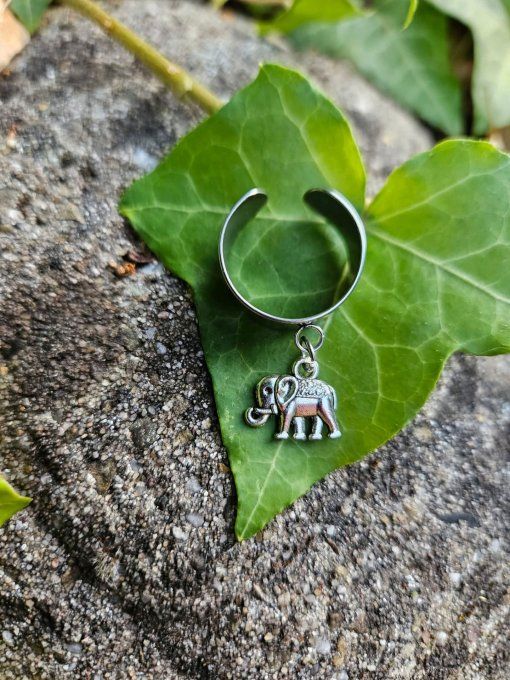 Bague estampille Eléphant (réglable acier inoxydable)
