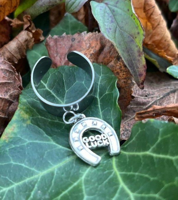 Bague estampille Good luck (réglable acier inoxydable)
