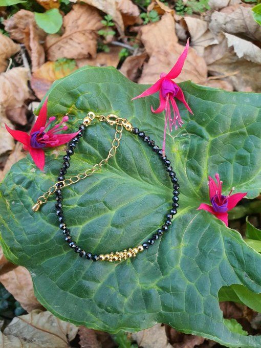 Bracelet Aléa doré Spinelle noire (Thaïlande AA)