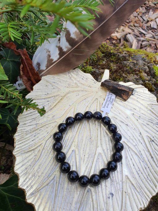 Bracelet Tourmaline noire avec Quartz (Brésil A boules 10mm)