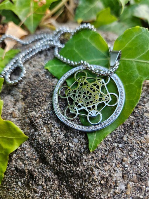 Metatron pendentif argenté strass (acier inoxydable)
