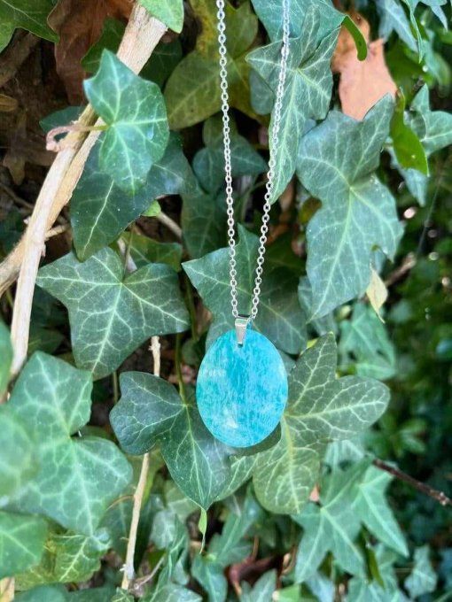 Pendentif pierre plate ovale Amazonite (Madagascar AA)