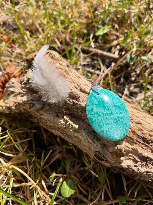 Pendentif pierre plate ovale Amazonite (Madagascar AA)